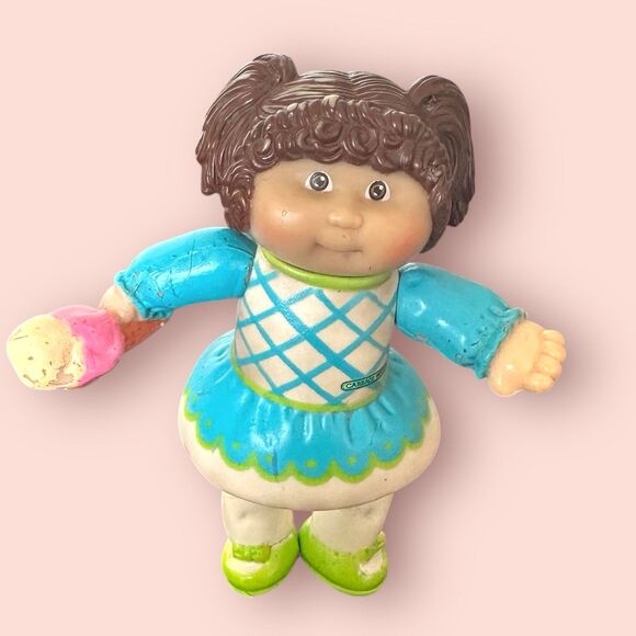 VTG Cabbage Patch Kids Doll 1984 PVC Girl 3.5” Figure Ice Cream Brown Pigtails - Picture 3 of 6
